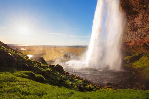 Водопад Seljalandsfoss Закате Исландия — стоковое фото