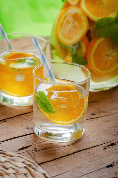 Orange Infused Water Glass Wooden Table — Stock Photo, Image