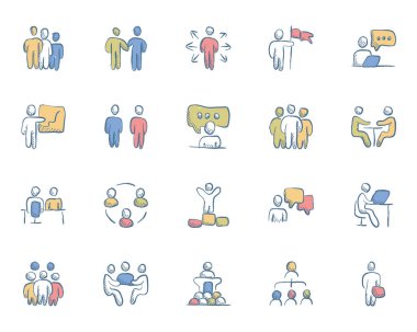 İş Ekibi İlgili El Çizim Rengi seti simgeleri Premium kalite ana hat sembolleri - Vektör