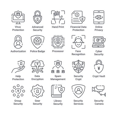 Basit Güvenlik İlgili Vektör Hattı simgeleri. Düzenlemesi kolay