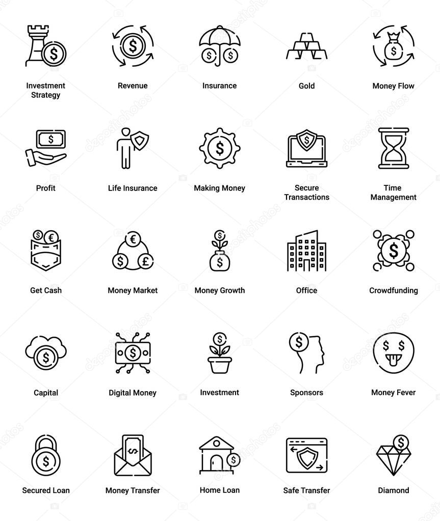 A Simple set of Banking & Finance Vector Sign & Symbol in Line Style icons.  easy to edit