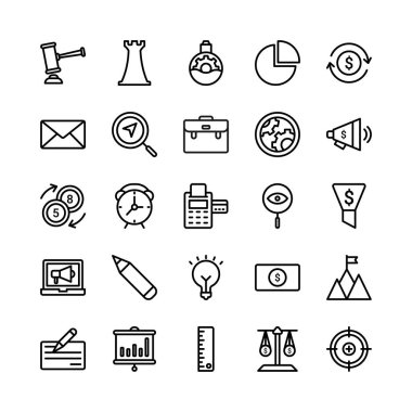 İş ve Finans simgeleri kümesi. Piksel Mükemmel (satır biçimi) illüstrasyonu - Vektör