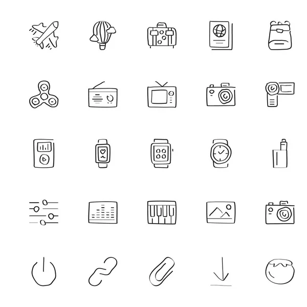 Dibujado Mano Estilo Boceto Conjunto Iconos Línea Editables — Archivo Imágenes Vectoriales