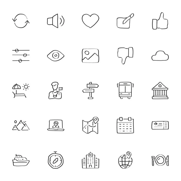 Dibujado Mano Estilo Boceto Conjunto Iconos Línea Editables — Archivo Imágenes Vectoriales