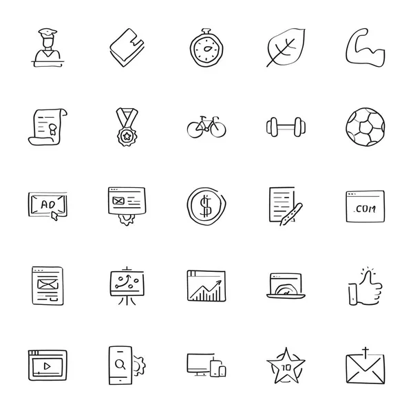 Dibujado Mano Estilo Boceto Conjunto Iconos Línea Editables — Archivo Imágenes Vectoriales