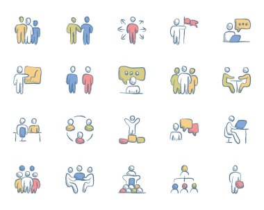 İş Ekibi İlgili El Çizim Rengi seti simgeleri Premium kalite ana hat sembolleri - Vektör