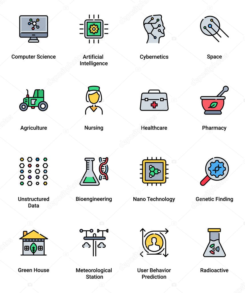 Simple Set of Science Related Vector Colored Line icons. easy to edit