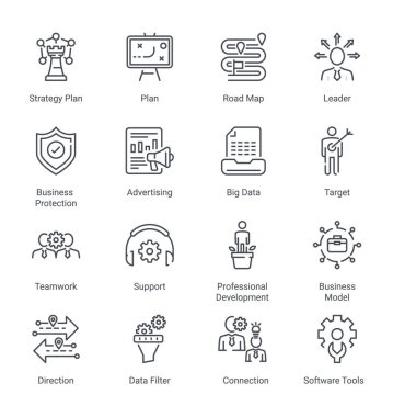 İş Stratejisi Çizgisi Düzenlenebilir Simgeleri - Vektör