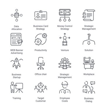 İş Stratejisi Çizgisi Düzenlenebilir Simgeleri - Vektör