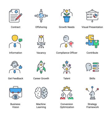 İş Stratejisi İnce Renk Çizgisi Simgeleri Düzenlenebilir - Vektör