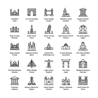 Simple Set of World Monuments  Related Vector Line Icons. Editable - Vector clipart