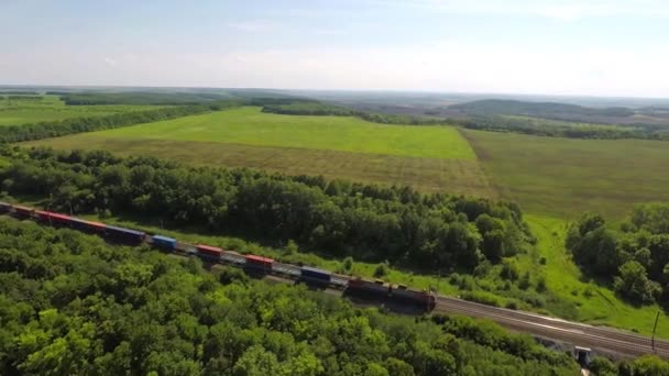 Widok z powietrza na pociąg towarowy — Wideo stockowe