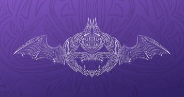 Yarasa kanatlı balkabağı soyut el çizimi illüstrasyon, dijital çizgi sanat tarzı balkabağı silueti süslemeli cadılar bayramı tasarımı