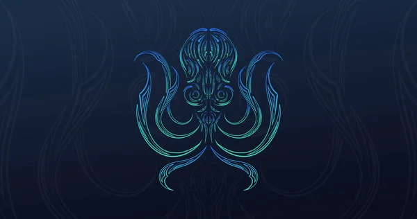 抽象的なタコの手描きイラストの背景 デジタルラインアートスタイルファンタジー海の生き物 装飾水中神の概念 — ストックベクタ
