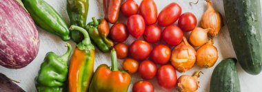 Sebze çeşitleri: domates, soğan, biber, salatalık ve patlıcan.