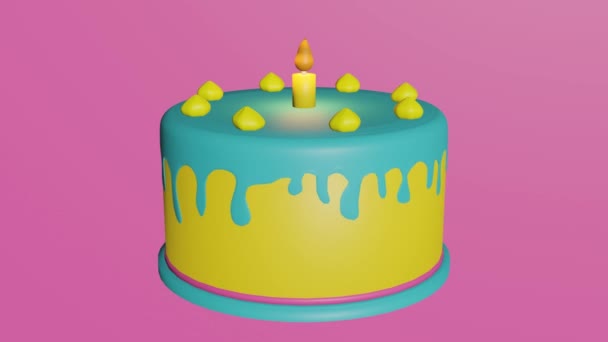 Torta Compleanno Con Candela Colori Pastello Rendering — Video Stock