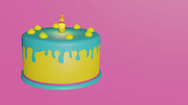 Torta Compleanno Con Una Candela Colori Pastello Colorati Con Spazio — Foto Stock