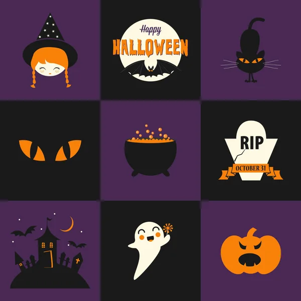 Vector Icono Halloween Establecer Una Olla Con Veneno Tumba Más — Vector de stock