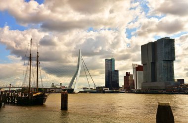 Rotterdam, Hollanda - 2 Eylül 2019: Nieuwe Maas nehri üzerinde Erasmusbrug, diğer adıyla Swan.