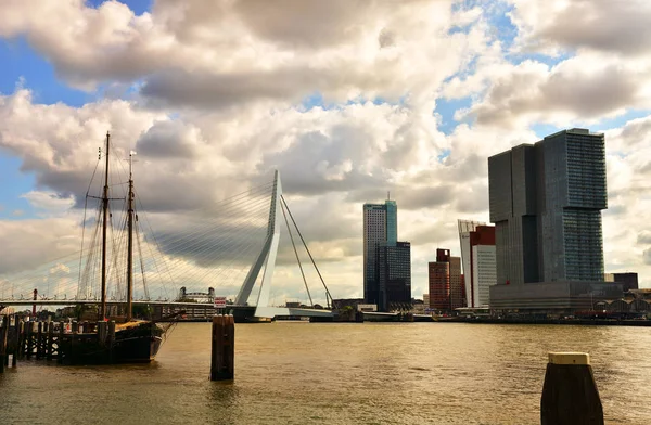 Rotterdam Hollanda Eylül 2019 Nieuwe Maas Nehri Üzerinde Erasmusbrug Diğer — Stok fotoğraf