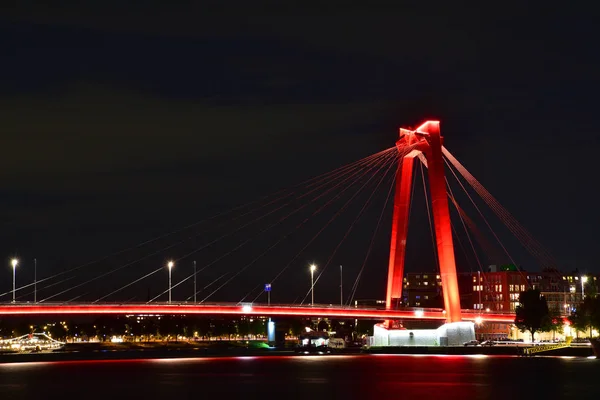 Ρότερνταμ Ολλανδία Σεπτεμβρίου 2019 Willemsbrug Νύχτα Κοντινό Πλάνο — Φωτογραφία Αρχείου