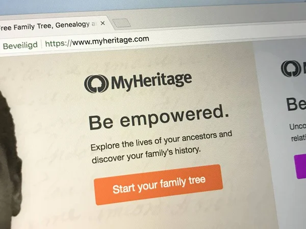 Amsterdam, the Netherlands - June 20, 2018: Website of MyHeritage, a popular  online genealogy platform.