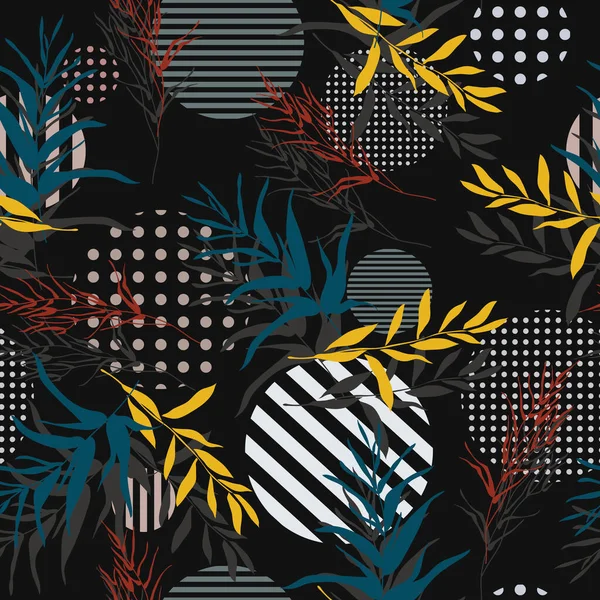 Botanische abstrakte nahtlose Muster. Moderne kreative Vektortextur. Blätter Farbe Silhouetten auf Tupfen Hintergrund. — Stockvektor