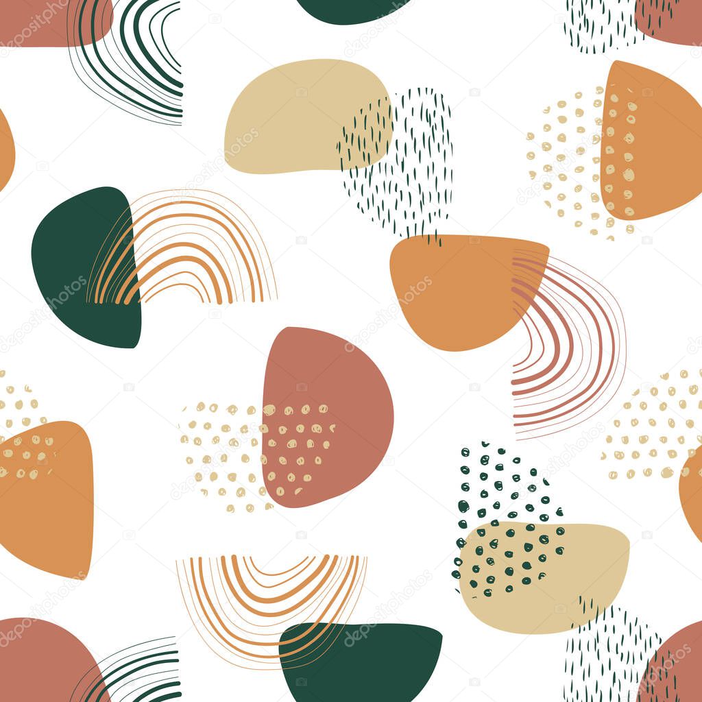 Abstract seamless pattern. Simple shapes, doodle elements and textures. Modern colorful contemporary vector