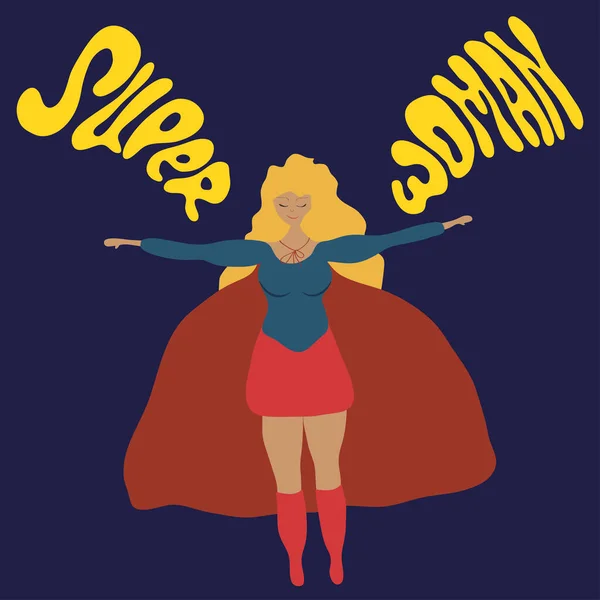 Glückliche lustige Superheldin. Handgezeichnete Vektorillustration mit Zitat Super woman. Isoliert auf weißem Hintergrund. — Stockvektor