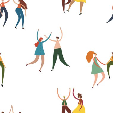 Genç dansçılar kusursuz bir şekilde çiftleşiyorlar. Beyaz üzerine izole edilmiş mutlu erkek ve kadın dansçılar. Gülümseyen erkekler ve kadınlar