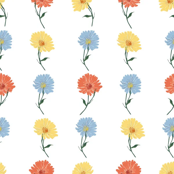 Flor patrón floral sin costuras con margarita. Textura vectorial colorida para moda, tela, papel pintado, impresión. — Archivo Imágenes Vectoriales