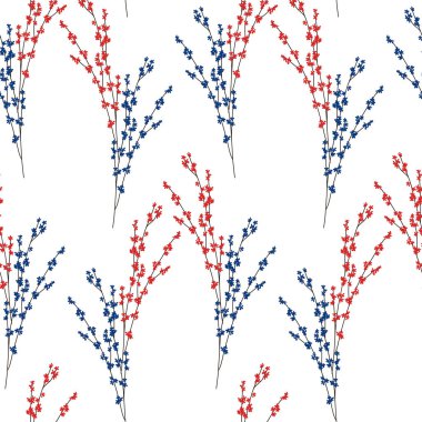 Çiçeklerin dikişsiz deseni. Renkli vektör dokusu. Gelişigüzel dağılmış botanik elementler. 
