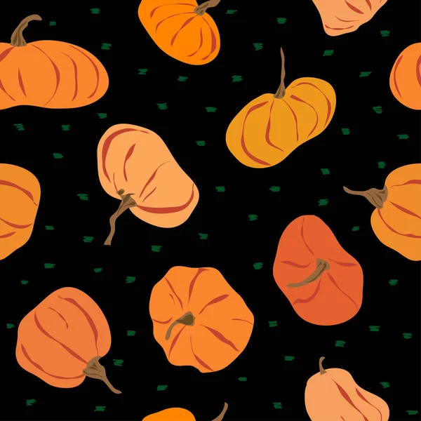 Patrón sin costuras de calabaza de dibujos animados. Acción de Gracias, colección de Halloween. Cosecha en la granja, cerrar las verduras. — Vector de stock