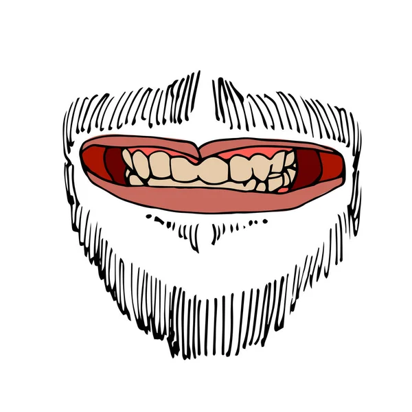 Man Leende Mun Med Tänder Mustasch Skägg Färg Vektor Illustration — Stock vektor