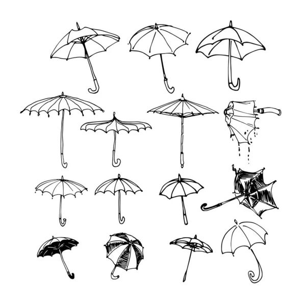 Набор Различных Зонтов Защита Солнца Дождя Элементы Декоративного Орнамента Узор — стоковый вектор