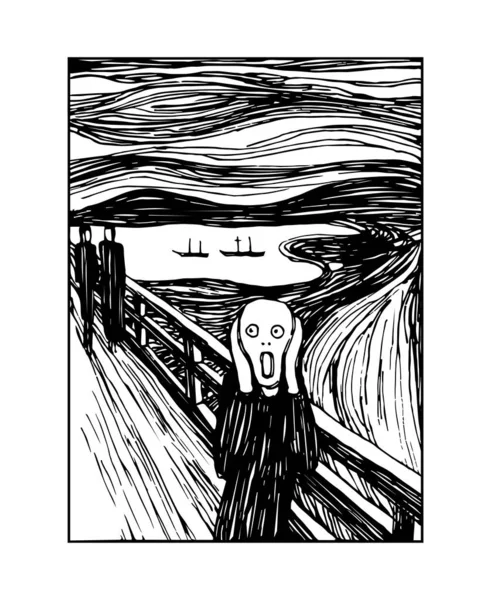 Grito Obra Maestra Del Artista Noruego Edvard Munch Paisaje Con — Vector de stock