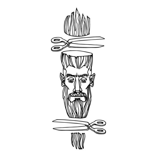 Bir Adamın Makasla Berber Dükkanındaki Yüzü Modern Saç Kesimi Konsepti — Stok Vektör