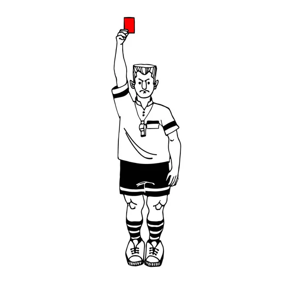 Футбольный Судья Футбольной Форме Показывает Красную Карточку Векторную Иллюстрацию Черными — стоковый вектор