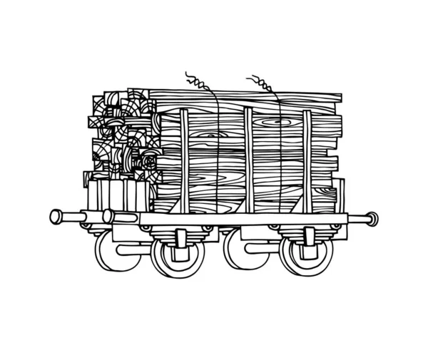 Vagón Ferrocarril Carga Industrial Con Paquete Tableros Madera Logística Transporte — Archivo Imágenes Vectoriales