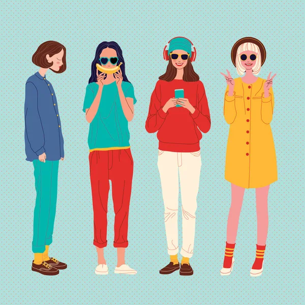 Diverse Frauen Gesichter Hintergrund Frauen Unterschiedlichen Stil Vektor Illustration — Stockvektor