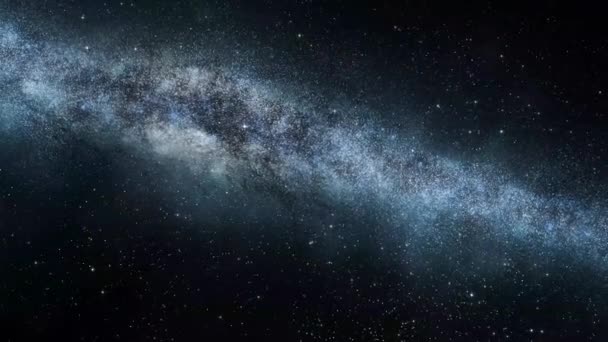 Universumsgalaxie Milchstraße Sterne Fliegen Vor Wolkenkulisse Betrachter Vorbei — Stockvideo