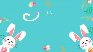 Paskalya animasyon görüntüleri 4K 'de. Metni ve tavşanı yeşil arkaplanda kapat. Lüks ve zarif dinamik bayram şablonu