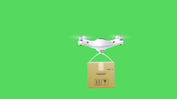 Drone Quadcopter sur écran vert, livraison Drone Flying avec l'arrière-plan dans l'écran vert — Video
