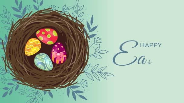 Easter animated footage in 4K. Close up text and rabbit on green background. Luxury and elegant dynamic style holiday template — Stock Video