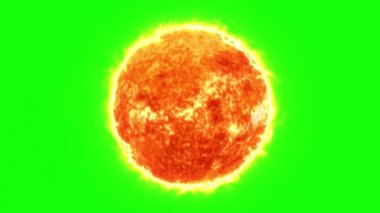 Sun 4k, Sun Solar Atmosfer Yeşil zemin üzerinde izole edilmiş, güneşin yeşil ekran karşısında yakın plan, 4K 3D döngü yeşil ekran arkaplan üzerinde