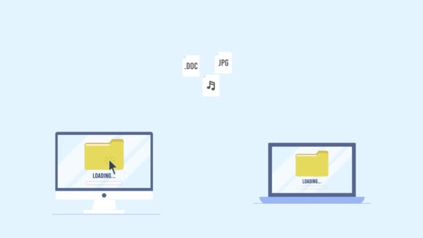 File Transfer Animation, Computer zu Laptop File Transfer, Zip File Transfer Animation. Dateiübertragung Laden Fortschrittsbalken, 0 bis 100 Laden Fortschrittsbalken Animation, Computer zu Computer Dateiübertragung — Stockvideo