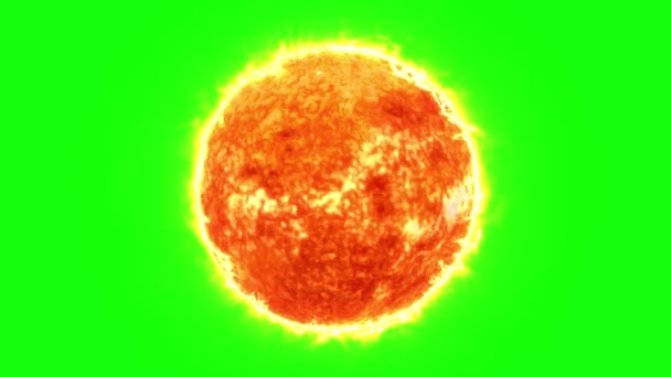 Sol 4k, Sol Atmósfera solar aislada sobre fondo verde, Primer plano del sol contra la pantalla verde, 4K 3D Sol giratorio lazo sobre fondo de pantalla verde — Vídeos de Stock
