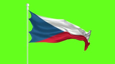 Yeşil ekranda sallanan ve dalgalanan Çek Cumhuriyeti Bayrağı, yeşil ekranda bayrak animasyonu