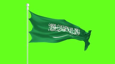 Yeşil ekranın önünde Suudi Arabistan Bayrağı Dalgalanıyor ve Çırpınıyor, yeşil ekranda bayrak canlanıyor