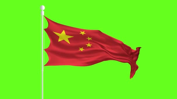 Bandera de China ondeando y ondeando frente a una pantalla verde, animación de la bandera en una pantalla verde — Vídeo de stock